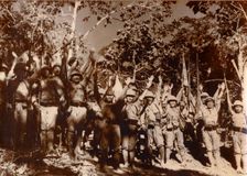 Japanese soldiers celebrate victory, Bataan, Philippines, World War II, 1942. Creator: Unknown