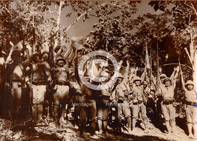 Japanese soldiers celebrate victory, Bataan, Philippines, World War II, 1942. Creator: Unknown.