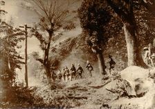 Japanese soldiers advancing towards Port Moresby, New Guinea, World War II, 1942