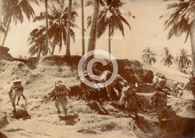 Japanese soldiers approaching Port Blair, Andaman Islands, World War II, 1942. Creator: Unknown.
