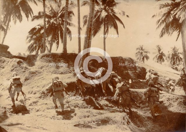 Japanese soldiers approaching Port Blair, Andaman Islands, World War II, 1942. Creator: Unknown.