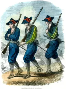 Japanese soldiers in Yokohama, Japan, 1865