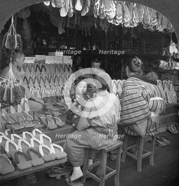 Japanese shoe shop, early 20th century. Artist: Keystone View Company