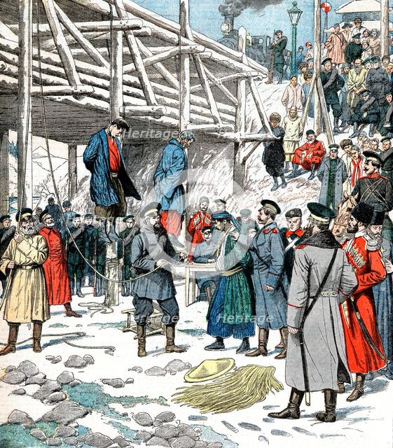 Japanese spies being hanged, Russo-Japanese War, 1904-5. Artist: Unknown