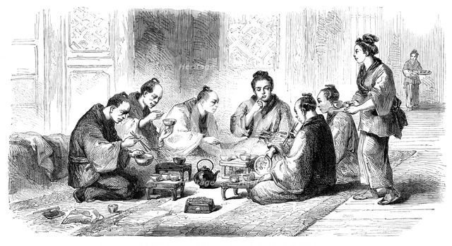 Japanese party at meals - from a sketch by our special artist, 1864. Creator: Unknown.