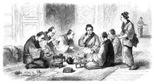 Japanese party at meals - from a sketch by our special artist, 1864. Creator: Unknown
