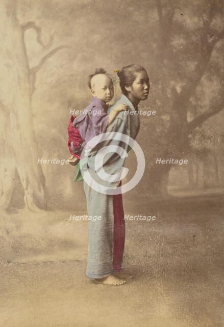 Japanese woman carrying her baby on her back, 1868-1880. Creator: Felice Beato.