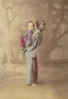 Japanese woman carrying her baby on her back, 1868-1880. Creator: Felice Beato