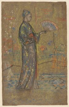 Japanese Woman Painting a Fan (recto), c. 1872. Creator: James McNeill Whistler (American, 1834-1903)