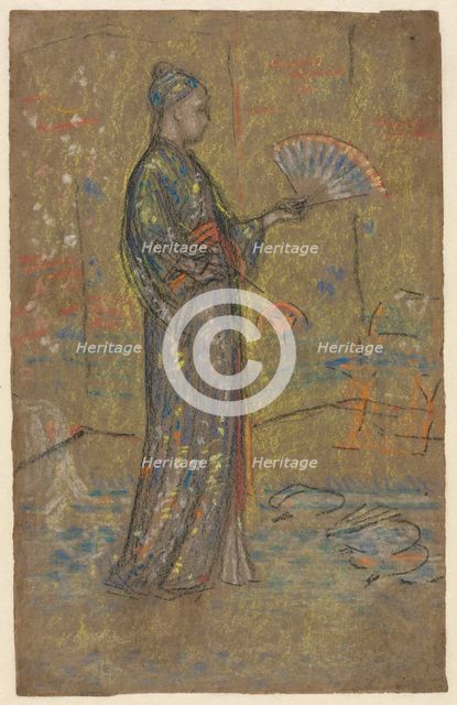 Japanese Woman Painting a Fan (recto), c. 1872. Creator: James McNeill Whistler (American, 1834-1903).