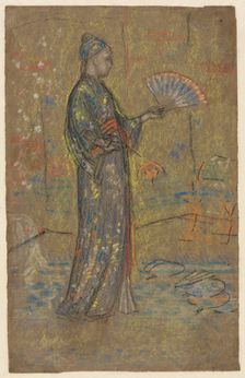 Japanese Woman Painting a Fan (recto); Standing Woman Holding Up Her Dress (verso), c. 1872. Creator: James McNeill Whistler (American, 1834-1903)