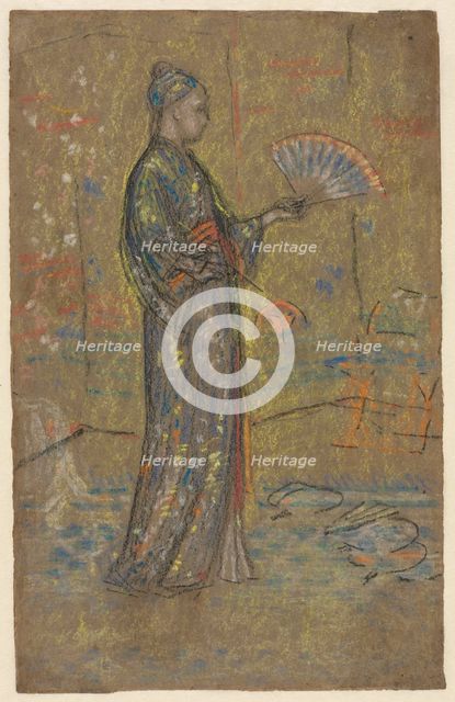 Japanese Woman Painting a Fan (recto); Standing Woman Holding Up Her Dress (verso), c. 1872. Creator: James McNeill Whistler (American, 1834-1903).