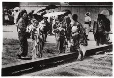 Japanese women by the Zeppelin hangar, Kasumigaura, Japan, 1929 (1933)