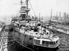Japanese warship Mikasa at Portsmouth docks, England, 1904