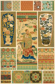 Japanese weaving, painting and cloisonné, (1898). Creator: Unknown