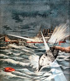 Japanese torpedo boats making surprise attack, Russo-Japanese War, 1904