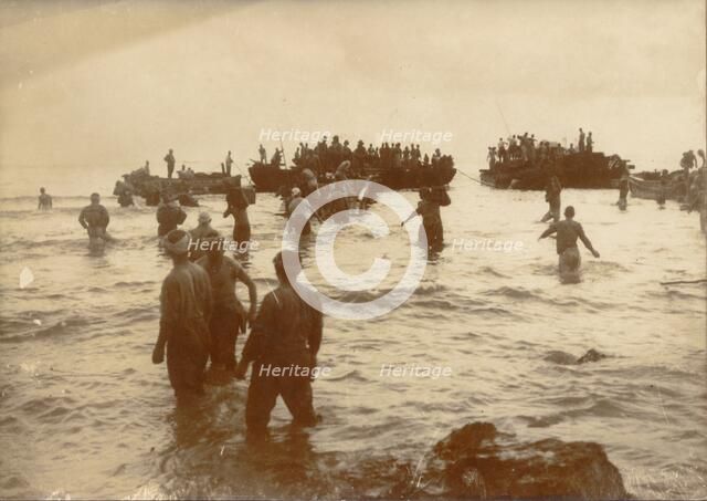 Japanese troops disembarking on the coast of New Guinea, World War II, 1942. Artist: Unknown