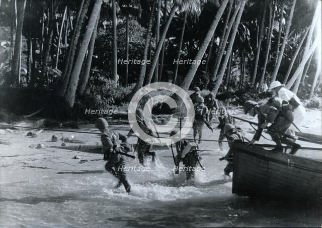 Japanese troops land on an island in the Pacific, World War II, c1941-c1942. Artist: Unknown