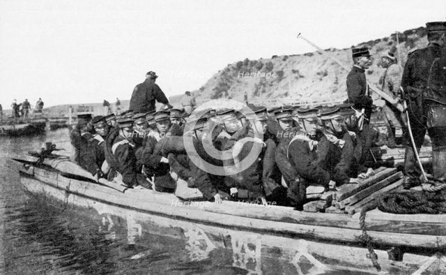 Japanese troops landing at Chinnampo, Russo-Japanese War, 1904. Artist: Unknown