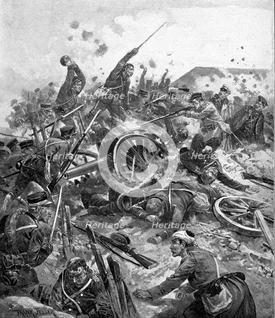 Japanese troops storming Russian Fort, Russo-Japanese War, 1904-5. Artist: Unknown