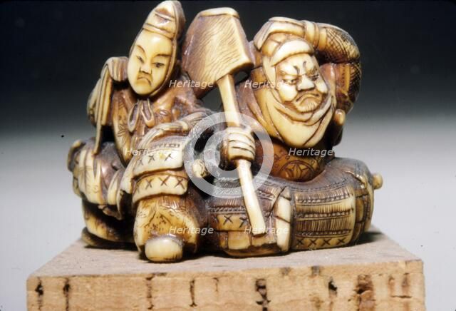Japenese Netsuke, The Two Heroes, Benkei and Yoshitune, 19th century. Artist: Unknown.