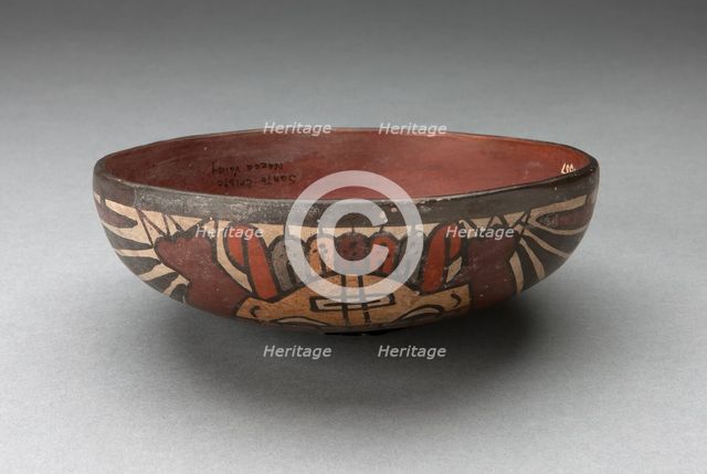 Jar Cover Depicting Costumed Figure with Bird Attributes, 180 B.C./A.D. 500. Creator: Unknown.
