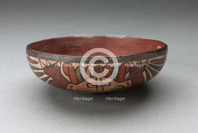 Jar Cover Depicting Costumed Figure with Bird Attributes, 180 B.C./A.D. 500. Creator: Unknown.