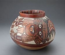 Jar Depicting a Costumed Ritual Performer Holding Plants, 180 B.C./A.D. 500. Creator: Unknown