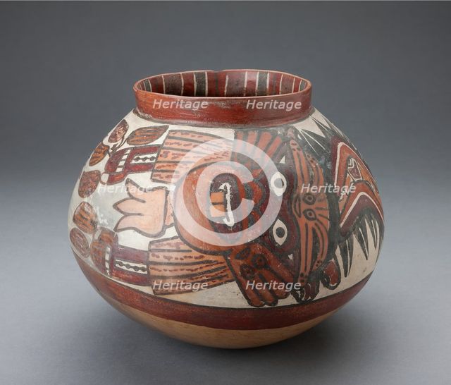 Jar Depicting a Costumed Ritual Performer Holding Plants, 180 B.C./A.D. 500. Creator: Unknown.