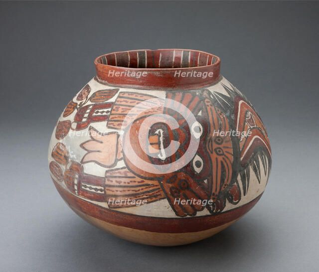 Jar Depicting a Costumed Ritual Performer Holding Plants, 180 B.C./A.D. 500. Creator: Unknown.