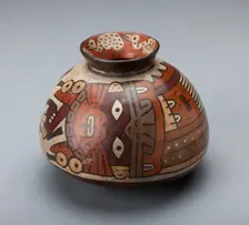 Jar Depicting a Costumed Ritual Performer Wearing Feline Mask, 180 B.C./A.D. 500. Creator: Unknown