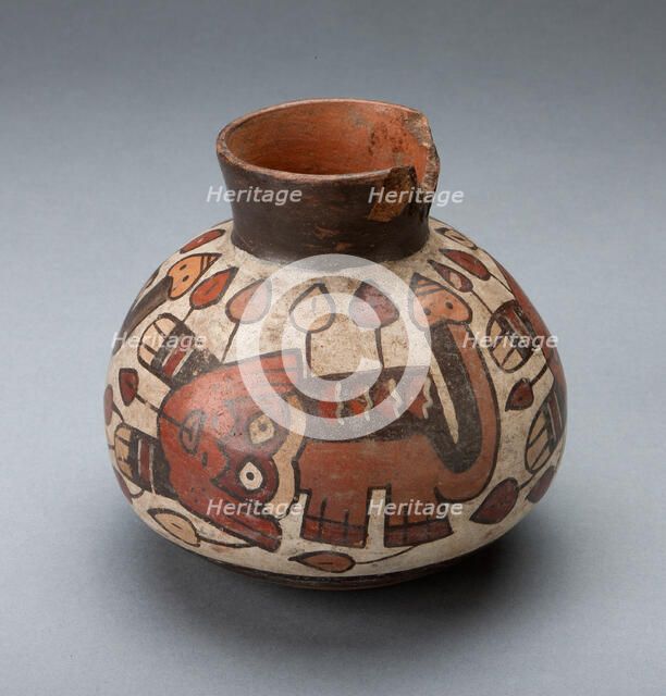 Jar Depicting a Feline with Vegetal Motifs Emerging from its Body, 180 B.C./A.D. 500. Creator: Unknown.