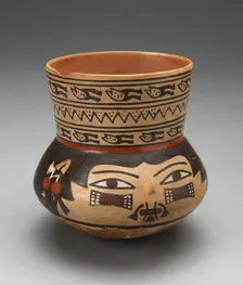 Jar Depicting a Human Head, Probably a Trophy Head, 180 B.C./A.D. 500. Creator: Unknown