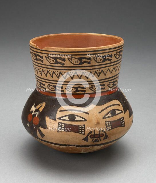 Jar Depicting a Human Head, Probably a Trophy Head, 180 B.C./A.D. 500. Creator: Unknown.