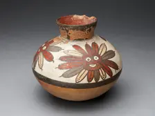 Jar Depicting Abstract Face Surrounded by Feather Motifs, 180 B.C./A.D. 500. Creator: Unknown
