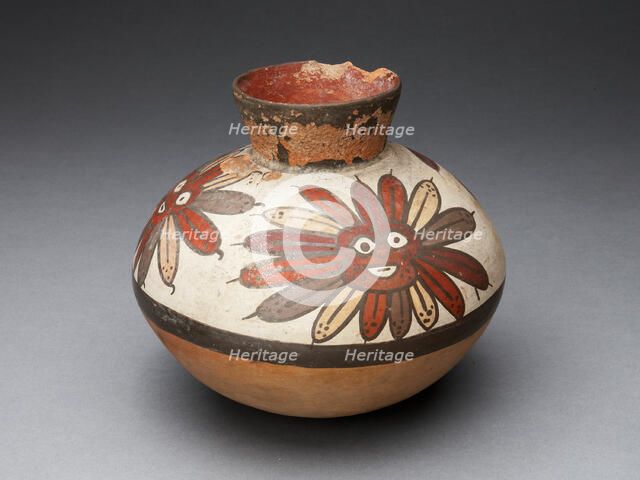 Jar Depicting Abstract Face Surrounded by Feather Motifs, 180 B.C./A.D. 500. Creator: Unknown.