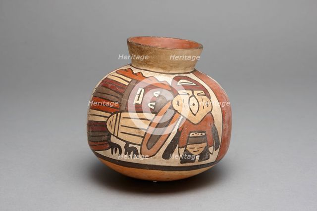 Jar Depicting an Abstract Bird with Trophy Head, 180 B.C./A.D. 500. Creator: Unknown.
