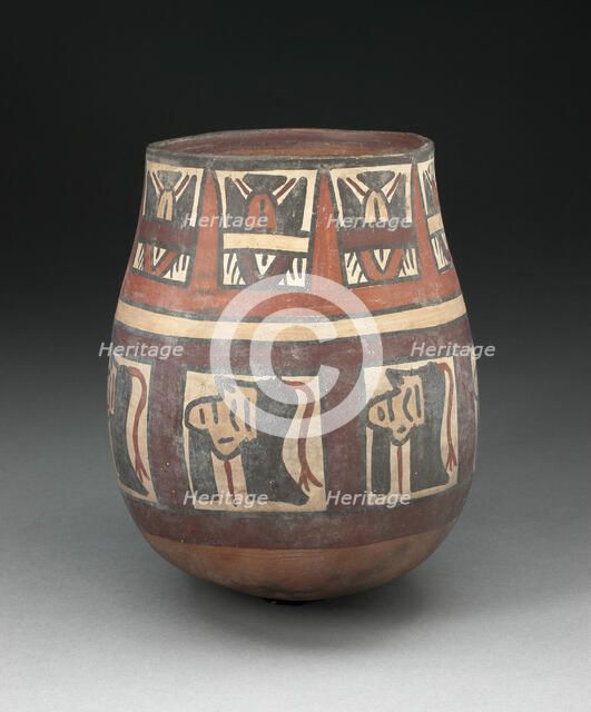 Jar Depicting Bands of Trophy Heads and Seeds, 180 B.C./A.D. 500. Creator: Unknown.