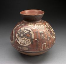 Jar Depicting Hunters with Coyotes, Lizards, Serpents, and Birds, 180 B.C./A.D. 500. Creator: Unknown