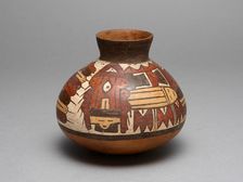 Jar Depicting Performer Wearing an Abstract Bird Costume, 180 B.C./A.D. 500. Creator: Unknown