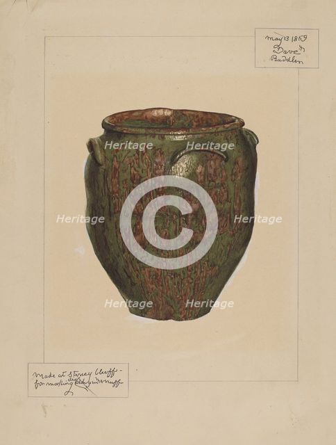 Jar: For Salt, Meat, or Lard, c. 1939. Creator: Margaret Gordon.