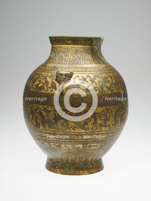 Jar (Hu), Jar: Han dynasty (206 BC-220 AD); decoration: 20th century. Creator: Unknown.