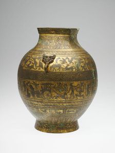Jar (Hu), Jar: Han dynasty (206 BC-220 AD); decoration: 20th century. Creator: Unknown