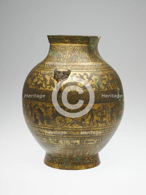 Jar (Hu), Jar: Han dynasty (206 BC-220 AD); decoration: 20th century. Creator: Unknown.