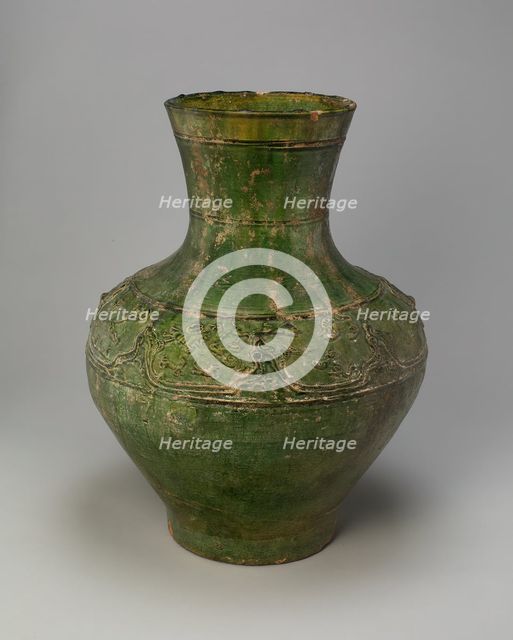 Jar (Hu) with Equestrians and Animals amid Mountains, Han dynasty (206 B.C.-A.D. 220). Creator: Unknown.