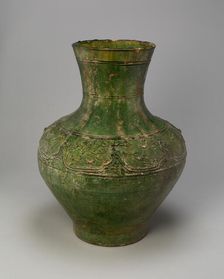 Jar (Hu) with Equestrians and Animals amid Mountains, Han dynasty (206 B.C.-A.D. 220). Creator: Unknown