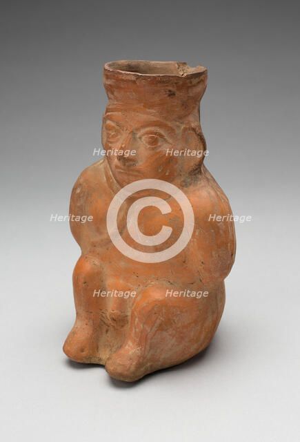Jar in the Form of a Captive with Modeled Head, Rope Encircling Neck, and Tied Hands, 100 BC/AD 500. Creator: Unknown.