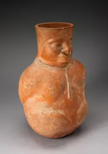Jar in the Form of a Captive with Modeled Head, Rope Encircling Neck, and Tied Hands, 100 BC/AD 500. Creator: Unknown