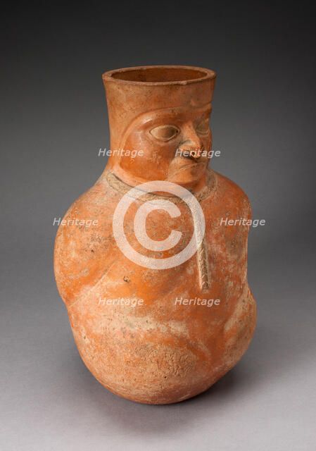 Jar in the Form of a Captive with Modeled Head, Rope Encircling Neck, and Tied Hands, 100 BC/AD 500. Creator: Unknown.
