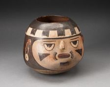 Jar in the Form of a Abstract Human Face with Modeled Facial Features, 180 B.C./A.D. 500. Creator: Unknown